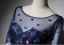 2016 Beautiful A-line Scoop Neck Tea Length Applique Flower Sequin Royal Blue Tulle Party Dress With Sash