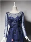 2016 Beautiful A-line Scoop Neck Tea Length Applique Flower Sequin Royal Blue Tulle Party Dress With Sash
