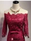 2016 Elegant Off The Shoulder Thick Lace Burgundy Long Evening Dress With Bow Sash