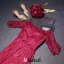 2016 Elegant Off The Shoulder Thick Lace Burgundy Long Evening Dress With Bow Sash