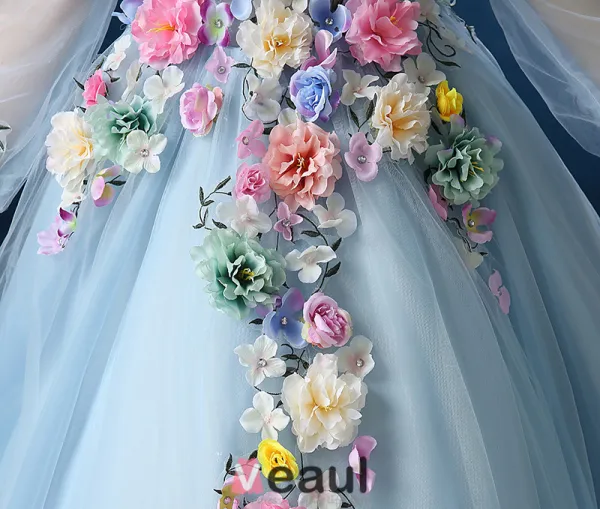Flower Fairy Dress 2016 Long Sleeves Backless Handmade Colorful Flowers Long Prom Dress