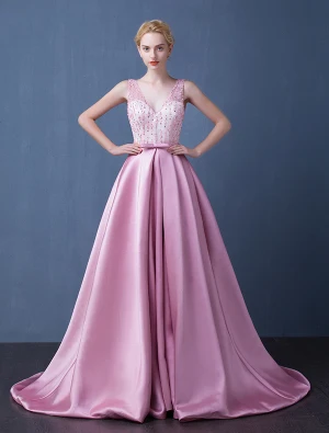 Ballkleid 2016 Tiefem V Ausschnitt Sicke Strass Rückenfreies Lange Festliche Kleider Mit Schärpe