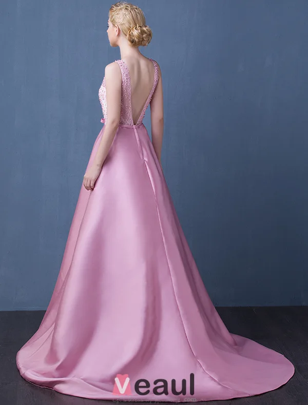 Prom Dress 2016 Deep V-neck Beading Rhinestones Backless Long Formal Dress With Sash