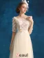 Princess Evening Dresses 2016 Applique Champagne Tulle Long Prom Dresses With 1/2 Sleeves