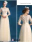 Princess Evening Dresses 2016 Applique Champagne Tulle Long Prom Dresses With 1/2 Sleeves