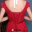 Elegant Evening Dresses 2016 Backless Short Sleeves Beading Red Lace Formal Dresses With Bow Sash