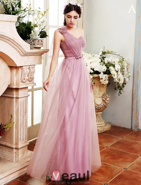 Bridesmaid Dresses 2016 Four Styles Lilac Tulle Long Wedding Party Dresses With Sash