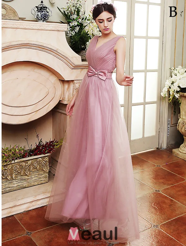 Bridesmaid Dresses 2016 Four Styles Lilac Tulle Long Wedding Party Dresses With Sash