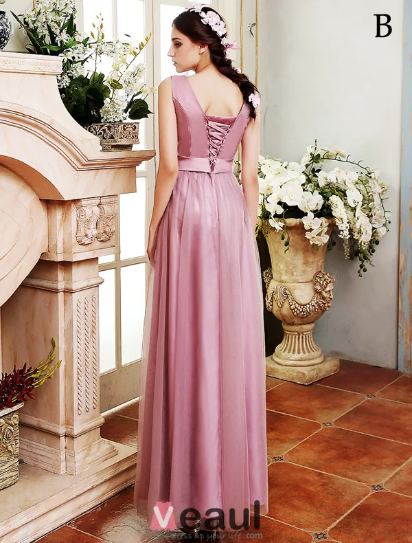 Bridesmaid Dresses 2016 Four Styles Lilac Tulle Long Wedding Party Dresses With Sash