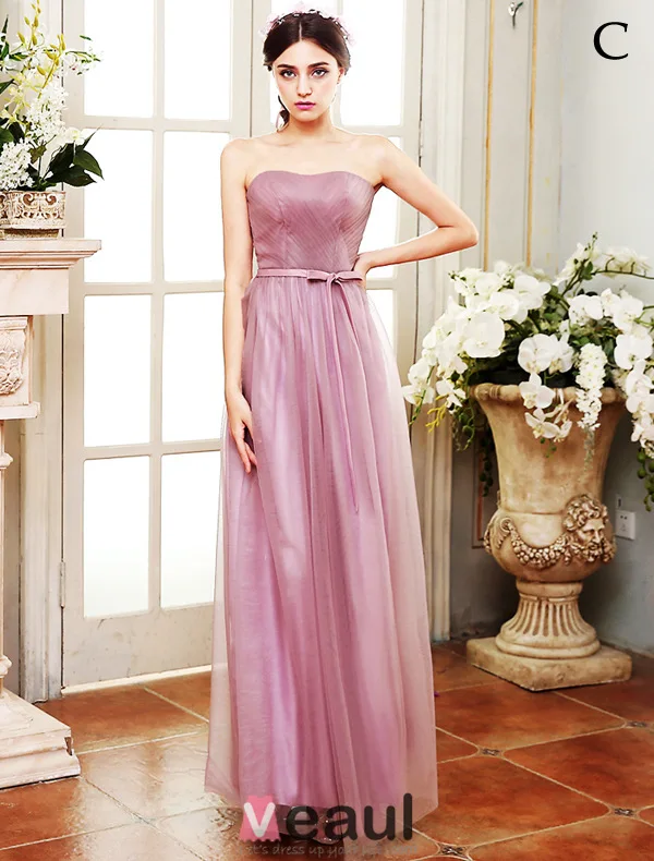 Bridesmaid Dresses 2016 Four Styles Lilac Tulle Long Wedding Party Dresses With Sash