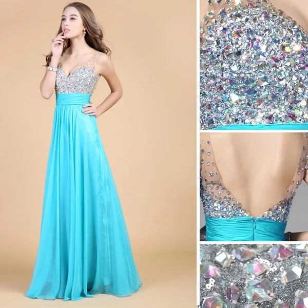 Skuldre Kjaereste Ermelos Gulv Lengde Beading Chiffon Festkjole Ballkjoler
