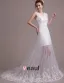 Mariée Epaules Tribunal Train De Sangle Licol V-cou Robe De Mariée En Dentelle Blanche