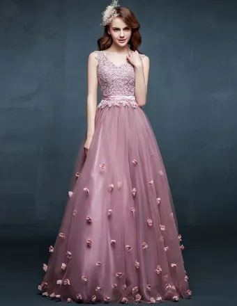 2015 Shoulders V Neck Embroidered Flowers Evening Dress Prom Dress