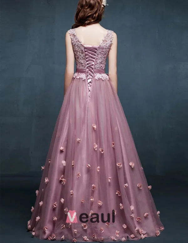 2015 Shoulders V-neck Embroidered Flowers Evening Dress Prom Dress
