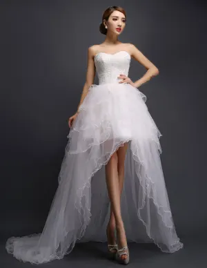 2015 A Line Short Mini Sweetheart Asymmetrical Tulle Wedding Dress