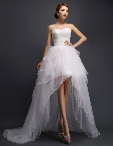2015 A-line Short & Mini Sweetheart Asymmetrical Tulle Wedding Dress