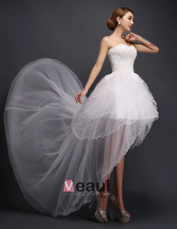 2015 A-line Short & Mini Sweetheart Asymmetrical Tulle Wedding Dress