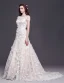 A-ligne Encolure Carree Organza Dentelle A La Main Fleur Cathedrale Train Robe De Mariée
