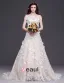 A-ligne Encolure Carree Organza Dentelle A La Main Fleur Cathedrale Train Robe De Mariée