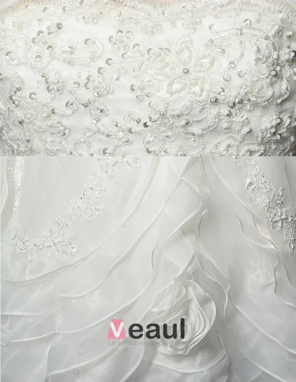 2015 Ball Gown Square Neckline Vintage Floor Length Organza Embroidered Wedding Dress