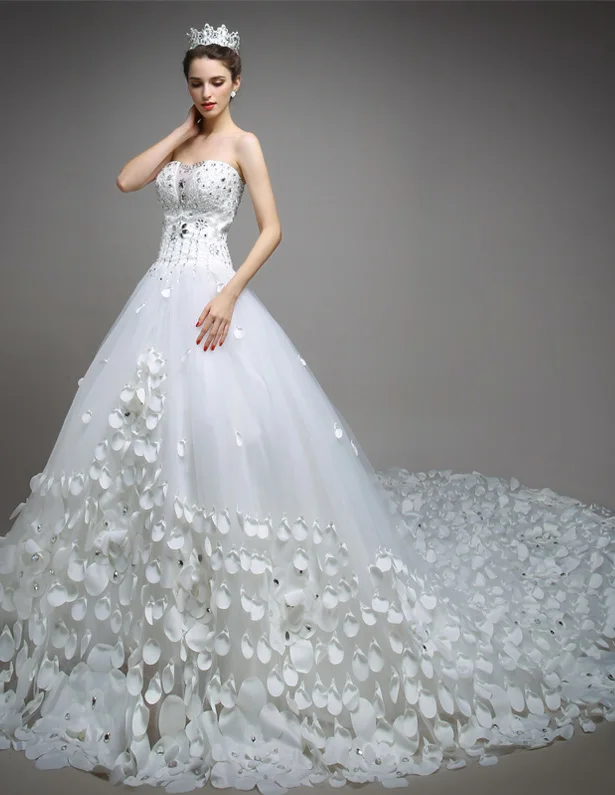 A Linje Kjæreste Håndlaget Petal Organza 150cm Katedralen Tog Brudekjole