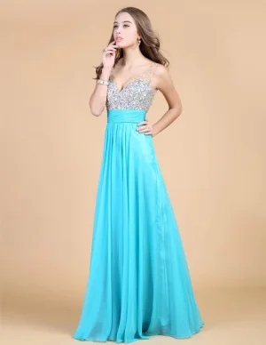 Skuldre Kjaereste Ermelos Gulv Lengde Beading Chiffon Festkjole Ballkjoler