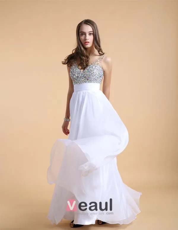 Skuldre Kjaereste Ermelos Gulv Lengde Beading Chiffon Festkjole Ballkjoler