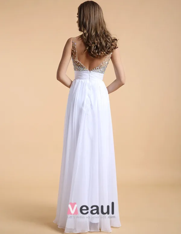 Skuldre Kjaereste Ermelos Gulv Lengde Beading Chiffon Festkjole Ballkjoler