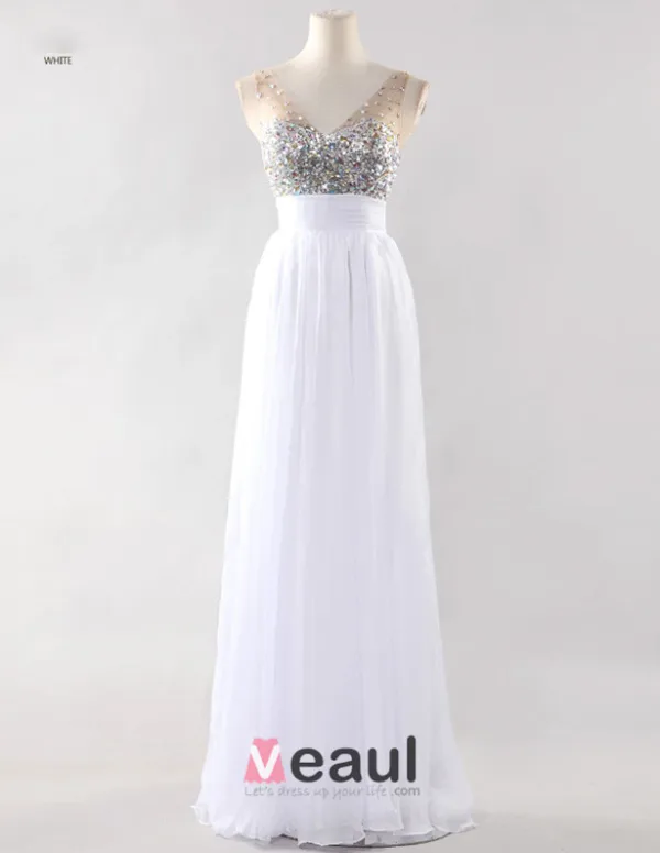 Skuldre Kjaereste Ermelos Gulv Lengde Beading Chiffon Festkjole Ballkjoler