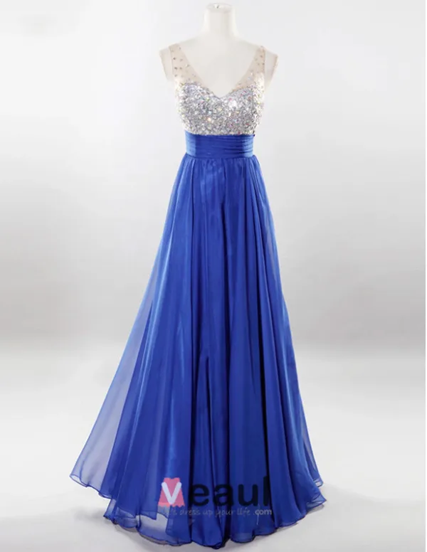 Skuldre Kjaereste Ermelos Gulv Lengde Beading Chiffon Festkjole Ballkjoler