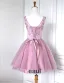 2015 Shoulders V-neck Short Embroidered Tulle Puff Cocktail Dress/ Graduation Dress