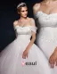 2015 Ball Gown Square Shoulder Strapless Lace Embroidered Flowers Tulle Wedding Dress
