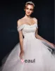 2015 Ball Gown Square Shoulder Strapless Lace Embroidered Flowers Tulle Wedding Dress