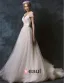 Une Ligne Epaules Col V Profond Robe-parole Longueur De Mariée En Dentelle Brodee Ceinture De Fleurs
