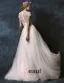 Une Ligne Epaules Col V Profond Robe-parole Longueur De Mariée En Dentelle Brodee Ceinture De Fleurs
