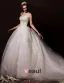 2015 Ball Gown Shoulders Scoop Neck Cathedral Train Embroidered Lace Flowers Organza Wedding Dress