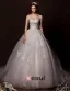 2015 Ball Gown Shoulders Scoop Neck Cathedral Train Embroidered Lace Flowers Organza Wedding Dress