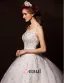 2015 Ball Gown Shoulders Scoop Neck Cathedral Train Embroidered Lace Flowers Organza Wedding Dress