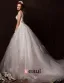 2015 Ball Gown Shoulders Scoop Neck Cathedral Train Embroidered Lace Flowers Organza Wedding Dress