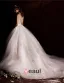 2015 Ball Gown Shoulders Scoop Neck Cathedral Train Embroidered Lace Flowers Organza Wedding Dress
