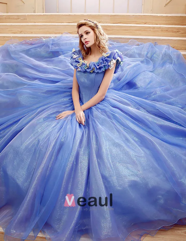 lace wedding dress blue Chiffon Strapless A-line Gown by Ladivine T703 – ABC Fashion main image 1
