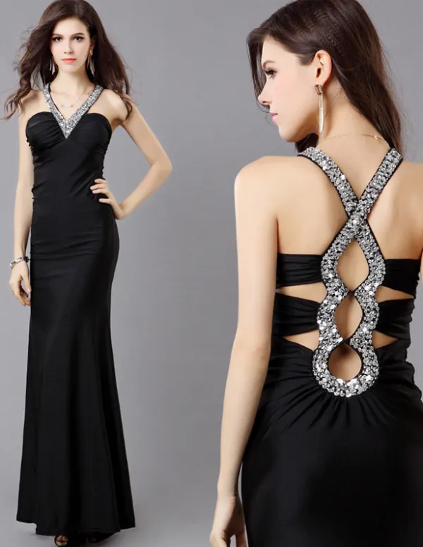 2015 Sleeveless Halter Sequins Floor-length Evening Dress