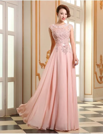 2015 Pink Formal Dress A Line Lace Evening Dress With Sash