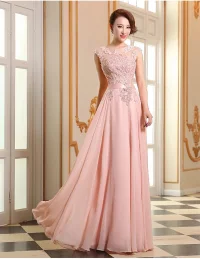 2015 Rosa Formales Kleid A-linie Spitze Abendkleid Mit Schärpe