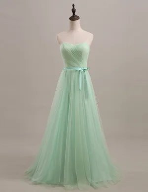2015 Simple Sweetheart Bow Sash Tulle Bridesmaid Dresses