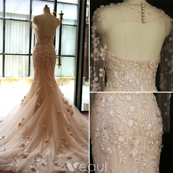 Glamourösen Brautkleider 2016 Abnehmbare Kragen & Ärmeln Nixe Spitze Hochzeitskleid