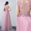 Elegant Party Dresses 2016 Applique Lace Beading Pearls Pink Tulle Long Formal Dress With Sash