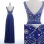 Sparkly Evening Dresses 2016 Scoop Neckline Beading Sequins Rhinestone Royal Blue Chiffon Long Backless Dress