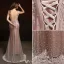 2016 Lyxiga V-ringad Beading Strass Applikations Spets Blomma Champagne Organza Lång Aftonklänning