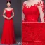 Sexy Evening Dresses 2016 Scoop Neckline Sequins Applique Lace Backless Red Chiffon Long Formal Dress